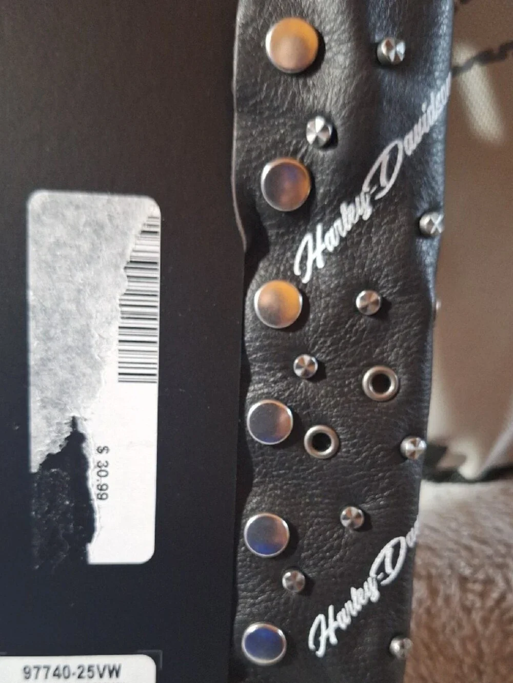 NWT Harley-Davidson Black Studded Leather Hair Wrap with Logo